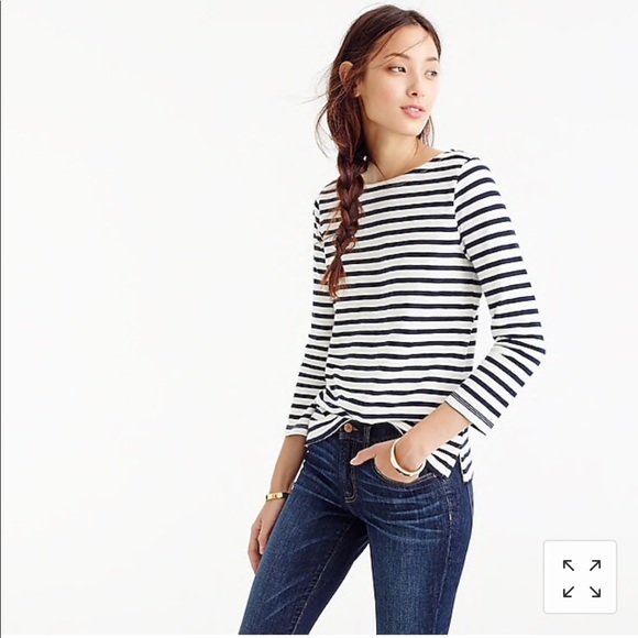 J. Crew Tops - J Crew Striped Boatneck T Shirt XXS Navy White